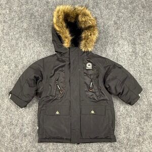 VTG Akademiks Kids Black Winter Parka Jacket Fur Hood Puffer Down Blend‎ Size 4T